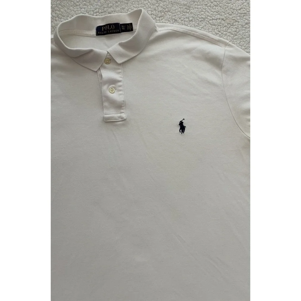 Mens Polo Ralph Lauren White Polo Shirt Short Sleeves Blue Pony Size XL Golf